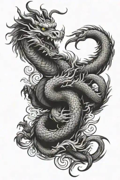 Foo Wolf oriental dragon surrounded tattoo design idea