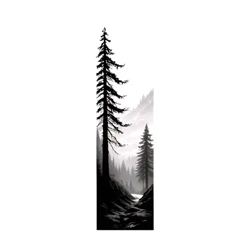 massive forest landscape foggy scene featuring tattoo design idea