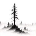 massive forest landscape foggy scene featuring tattoo design idea