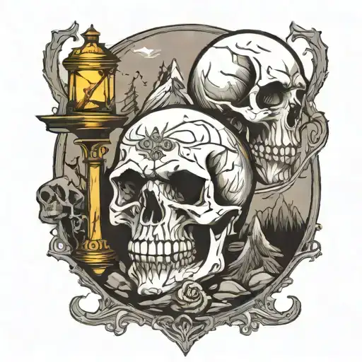 until dawn skull on the mountain with wendigo's in The hourglass tattoo design idea