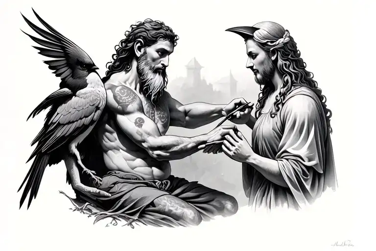 god,birds, parents helping him get tattoo design idea