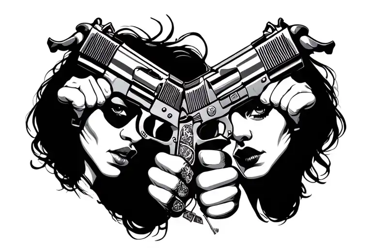 gangster money guns girls tattoo design idea