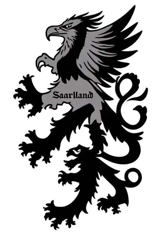 Eagle and lion and Saarland coat of arms lettering homeland Saarland map tattoo design idea