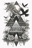 pyramid,trees,roses,crows,moons,waterfalls,snakes,stars,eyeball, tattoo design idea