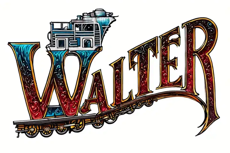 the word "Walter" written to look like a train tattoo design idea
