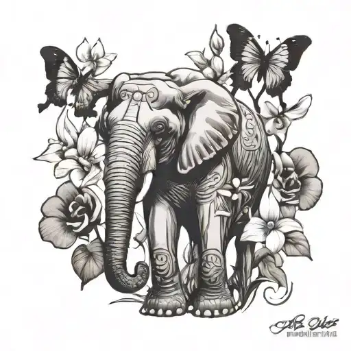 African Elephant, Bible scripture Butterfies, and Orchid Flowers  tattoo design idea