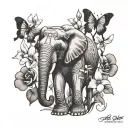 African Elephant, Bible scripture Butterfies, and Orchid Flowers  tattoo design idea
