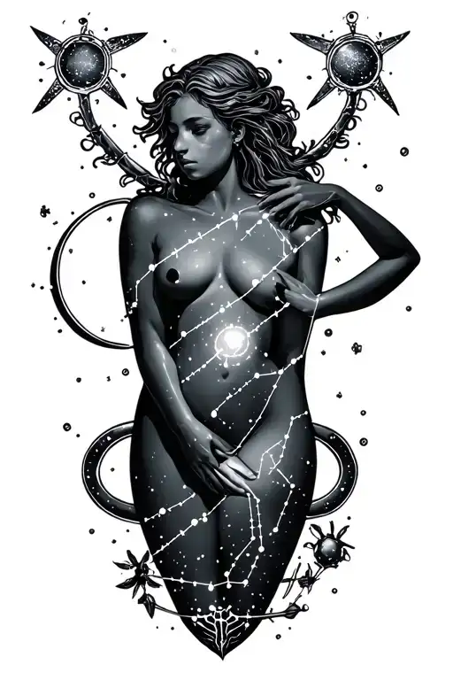 Aquarius constellation and sexual assault sign intertwined tattoo design idea