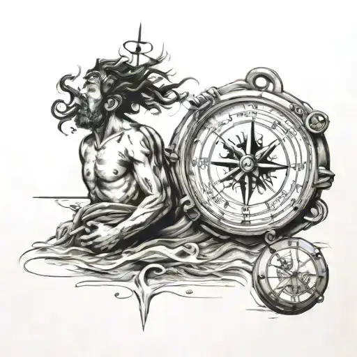 son, Loukas, diving, water surface, Greek mythology, compass, 24.04.2024, birth tattoo design idea
