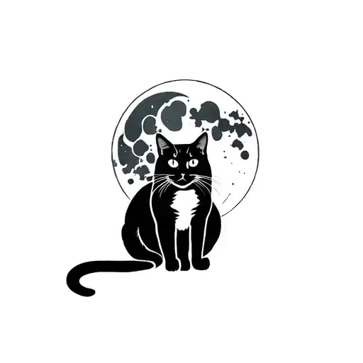 full moon and black cat sitting tattoo design idea