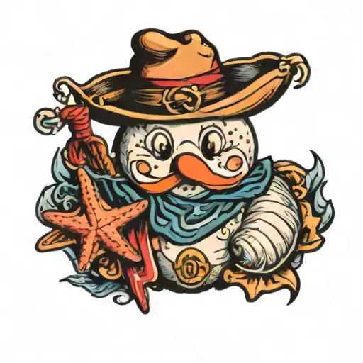 snowman holding sea shells tattoo design idea