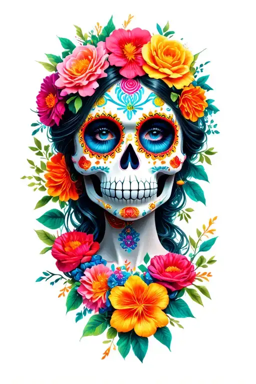 sugar skull floral lady head tattoo design idea