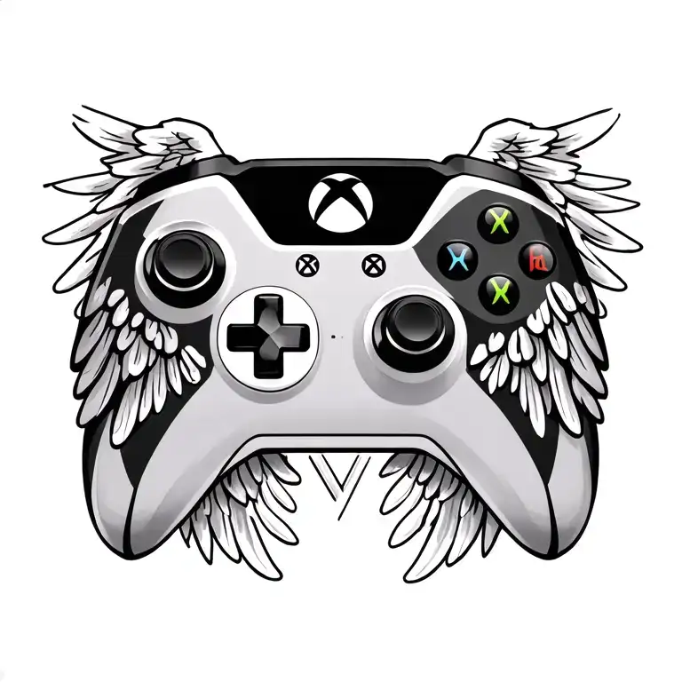 xbox controller with angel wings tattoo design idea