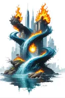 A unique design combining the four elements (earth, water, fire, air) into a urbanised environment tattoo design idea