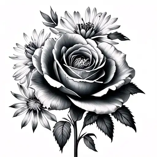poppy agapanthus and rose tattoo design idea