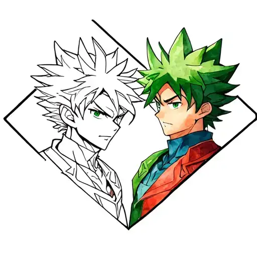 half deku & half vigilante deku in a black outlined diamond tattoo design idea