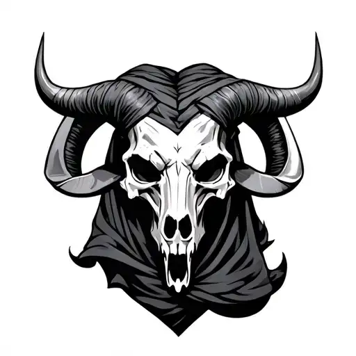 minotaur skulll with horns curled in towards head covering chest tattoo design idea