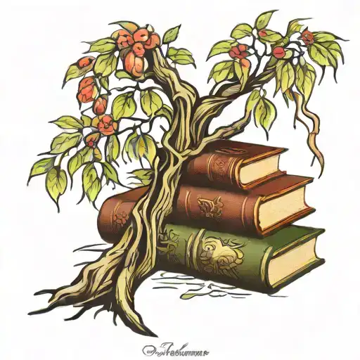 books, weeping willow tree branch tattoo design idea