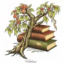 books, weeping willow tree branch tattoo design idea