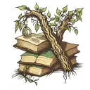 books, weeping willow tree branch tattoo design idea