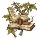 books, weeping willow tree branch tattoo design idea