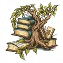 books, weeping willow tree branch tattoo design idea