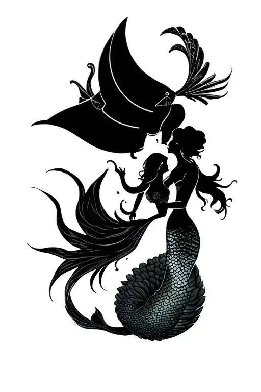 sailor looking at a siren mermaid tattoo design idea