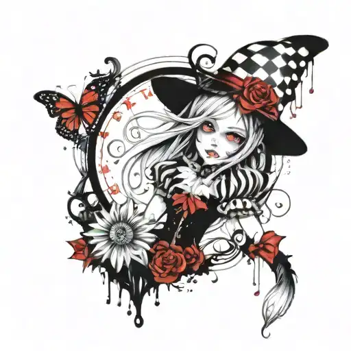 gothic Alice and wonderland sleeve tattoo tattoo design idea