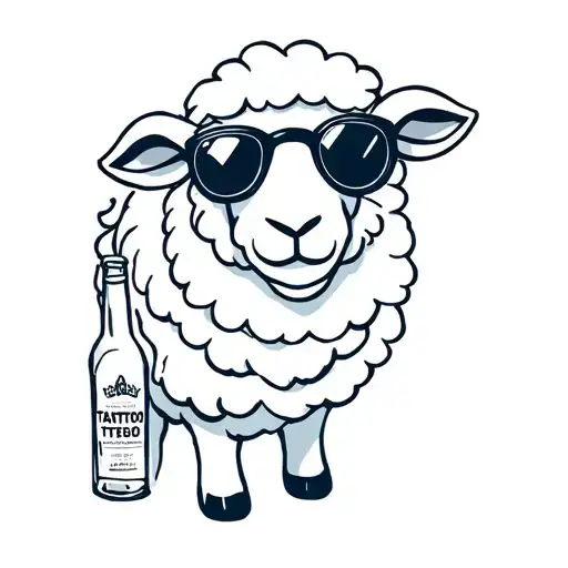 A cool sheep with sunglasses and a bottle of alcohol tattoo design idea
