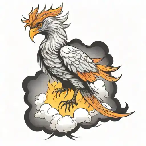 Phoenix bird representing rebirth, a new future with clouds surrounding tattoo design idea