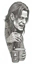 ozzy osbourne drinking coffee tattoo design idea