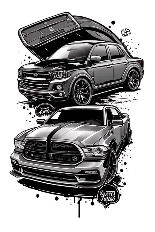 A tattoo for the upper arm for someone who loves cars, gym and audio tattoo design idea