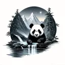 mountain stars panda bamboo river waterfall tattoo design idea