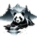 mountain stars panda bamboo river waterfall tattoo design idea