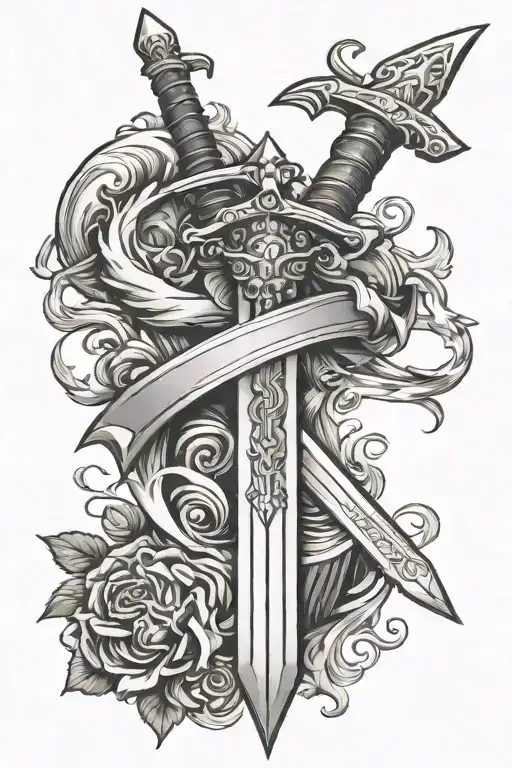 Bible and sword embedded tattoo design idea