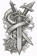 Bible and sword embedded tattoo design idea