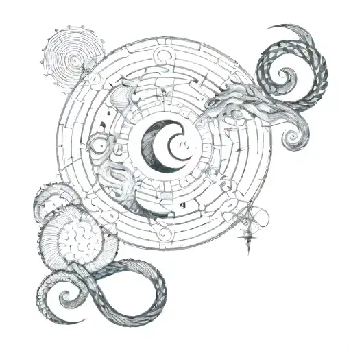 Capricorn, Aquarius, cancer zodiac symbol combined tattoo design idea