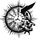 sun, clock, saint michael fighting satan tattoo design idea