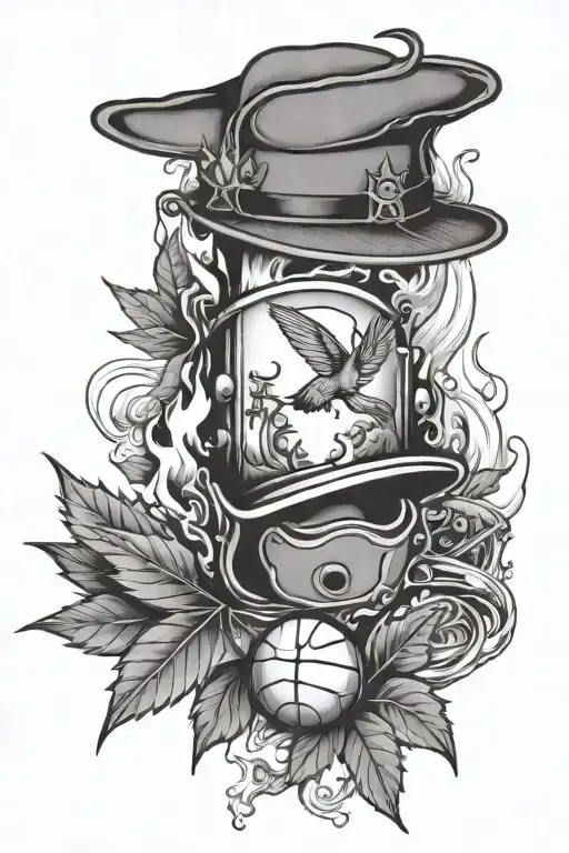 maple leaf and beach and fire helmet and hummingbird and art palate and basketball tattoo design idea