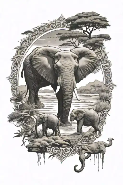 Africa continent with elphant unk, spirituality surrounded by kindness tattoo design idea