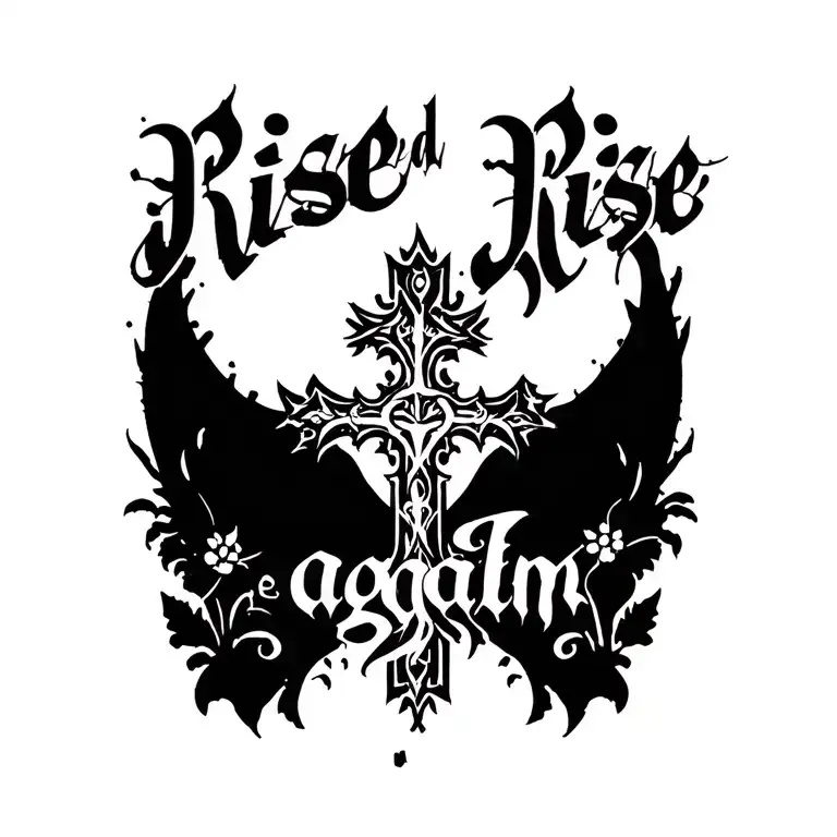 "Rise and rise again " Gothic cross tattoo design idea