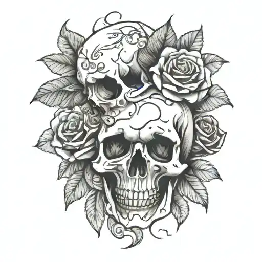 skulls roses tribal tattoo design idea