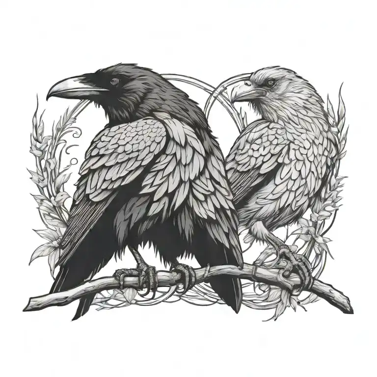 hugin und munin raven perched regally tattoo design idea