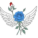 blue rose intertwined with red rose and angel wings tattoo design idea