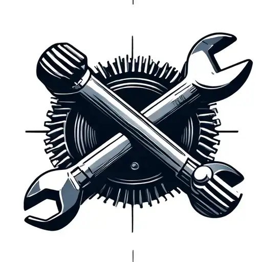 Cross combination of wrench and engine piston rod tattoo design idea