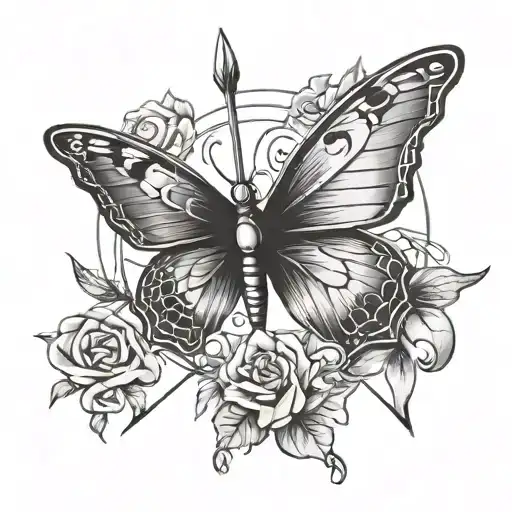 bow and arrow with butterfly in the middle  tattoo design idea