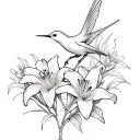 lilies, jasmine, colibri gracefully perched tattoo design idea