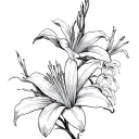 lilies, jasmine, colibri gracefully perched tattoo design idea