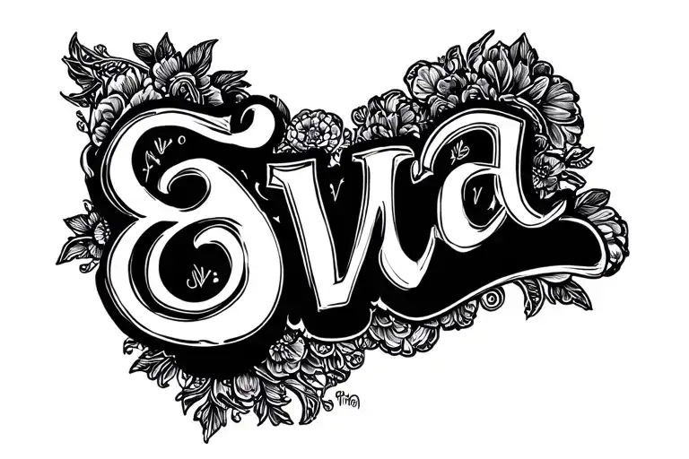 I need a sketch of a tattoo with the name Eva with a beautiful non-square border, a medium sized font in capitals but not tattoo design idea