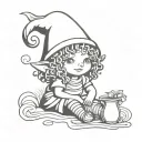 Gnome girl curly hair tattoo design idea
